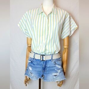 Vintage 1970s Nikki Rainbow Striped Short Sleeve Button Up Size 18